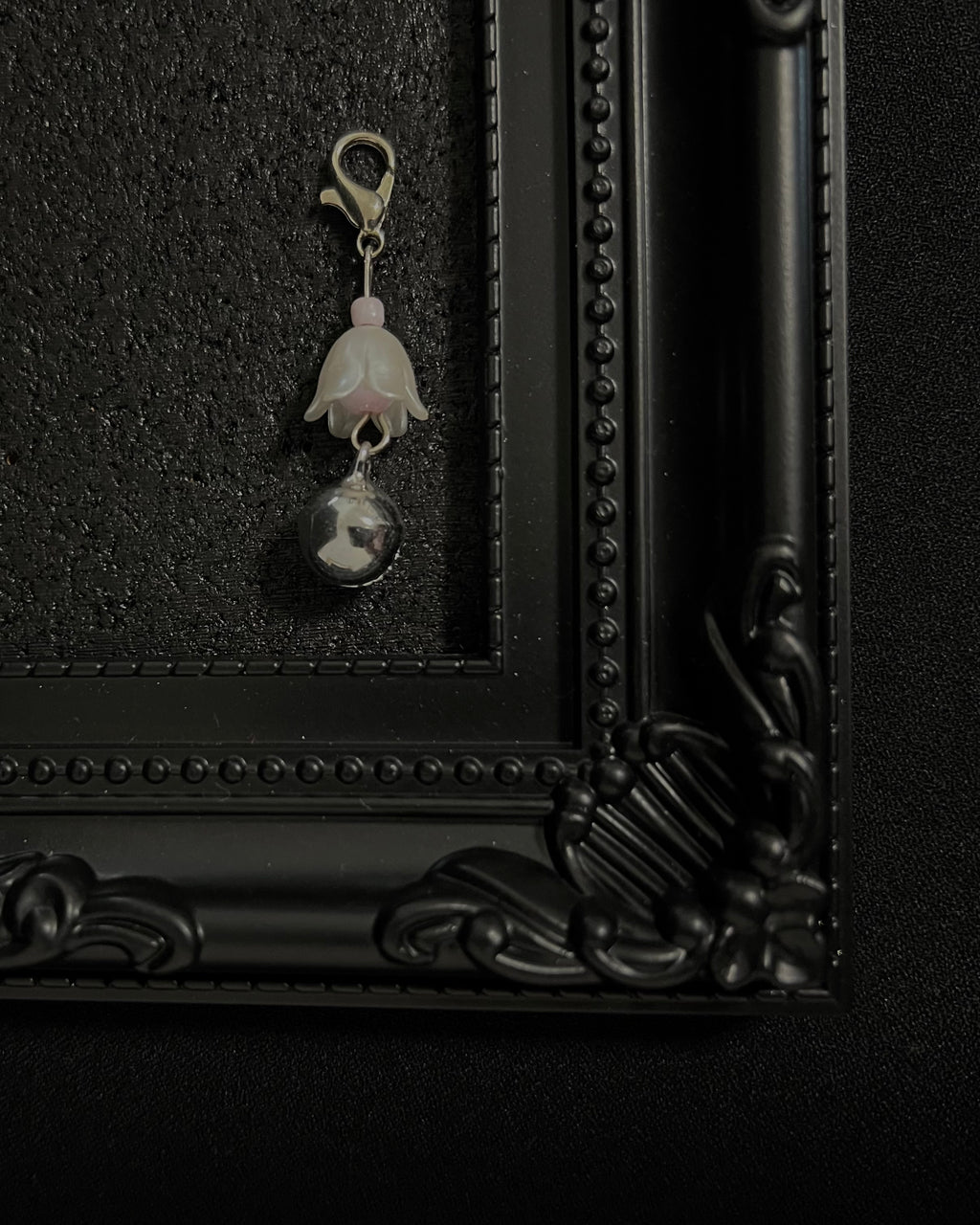 Cute Kawaii Adorable Handmade Crafted Cat and Kitty Bells for Felines to be connected to a collar. Pink / Baby Pink / Pastel Pink Colour with White Pearl Flower. Coquette and Gothic Accessories for Cats 