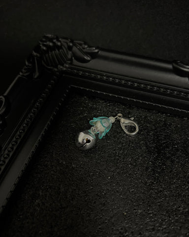 Cute Kawaii Adorable Handmade Crafted Cat and Kitty Bells for Felines to be connected to a collar. Blue and White Colour with Iridescent Flower. Coquette and Gothic Accessories for Cats 