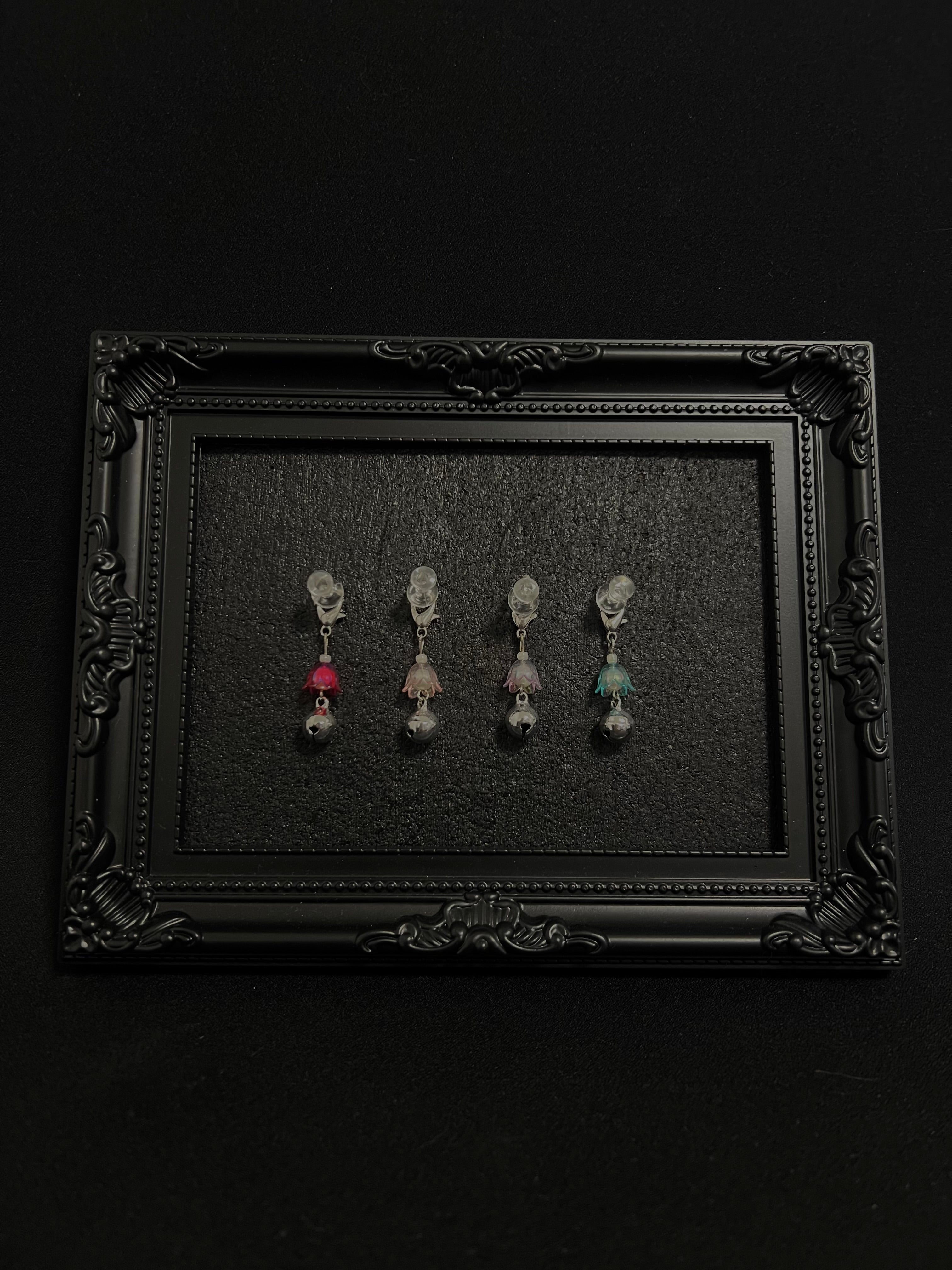Cute Kawaii Adorable Handmade Crafted Cat and Kitty Bells for Felines to be connected to a collar. Multi Colour with Iridescent Flower. Coquette and Gothic Accessories for Cats 