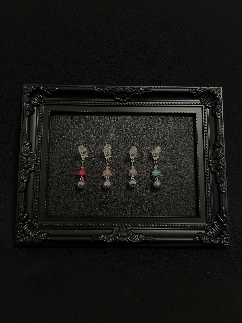 Cute Kawaii Adorable Handmade Crafted Cat and Kitty Bells for Felines to be connected to a collar. Multi Colour with Iridescent Flower. Coquette and Gothic Accessories for Cats 