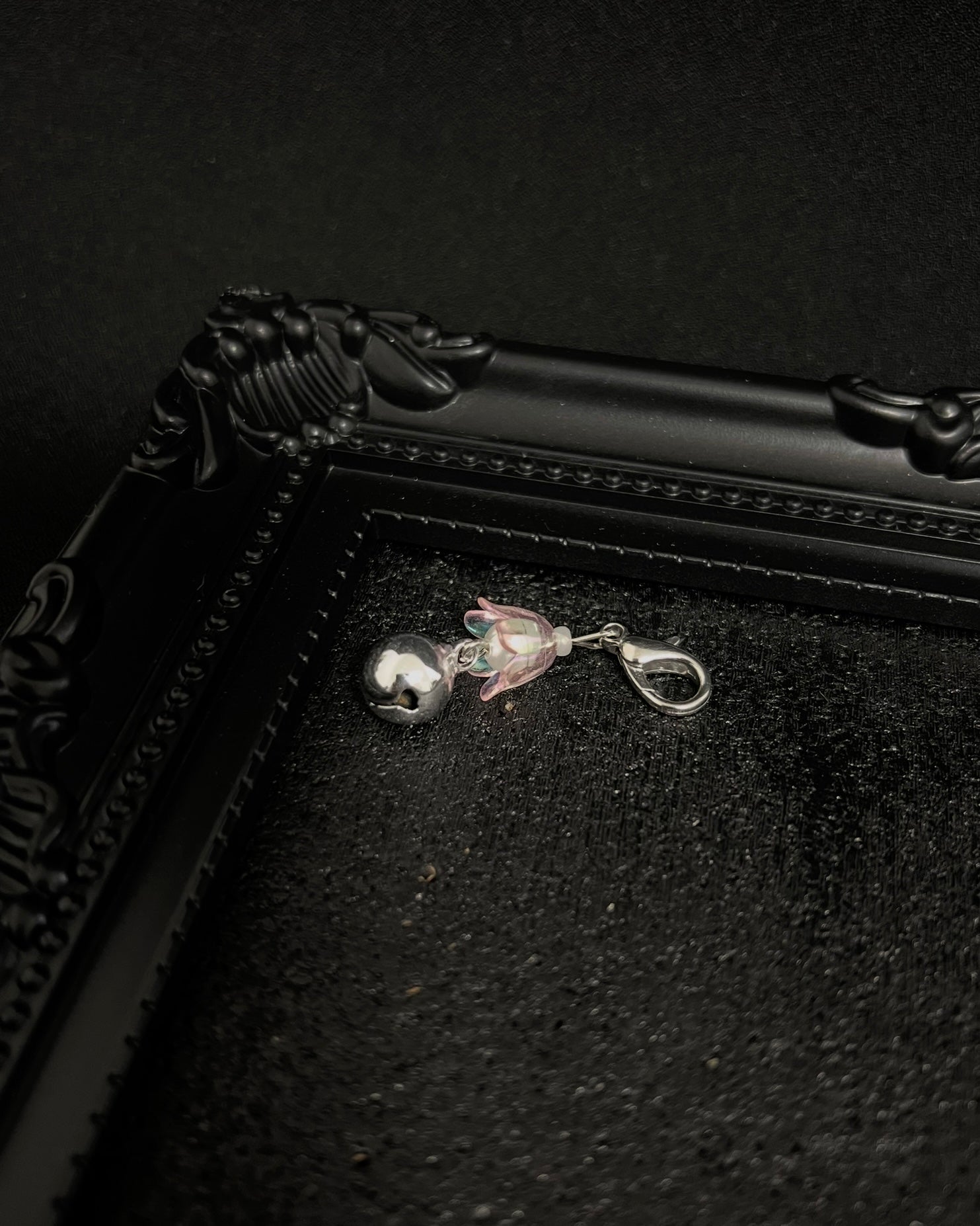 Cute Kawaii Adorable Handmade Crafted Cat and Kitty Bells for Felines to be connected to a collar. Pink and White Colour with Iridescent Flower. Coquette and Gothic Accessories for Cats 