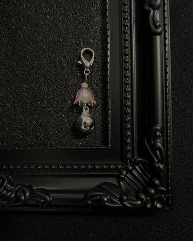 Cute Kawaii Adorable Handmade Crafted Cat and Kitty Bells for Felines to be connected to a collar. Pink and White Colour with Iridescent Flower. Coquette and Gothic Accessories for Cats 