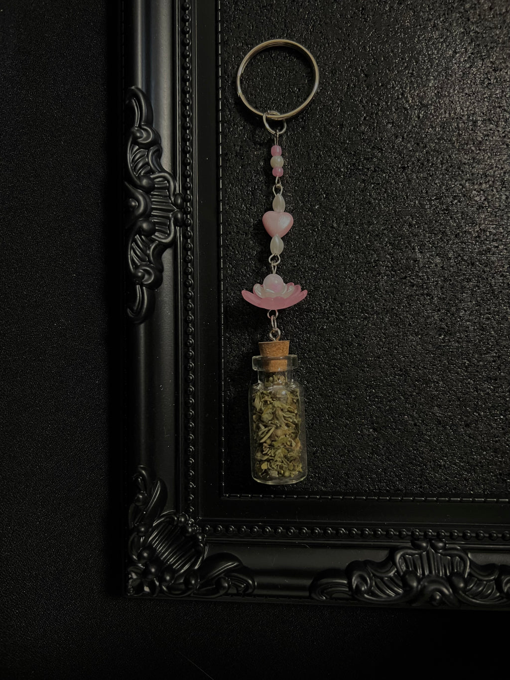 Ring Charms for Feline and Cat Lovers. Can be connected to keys and or a hand bag or backpack. Coquette and Gothic Accessories for Cat Owners and Cat Lovers. Pink Lotus flower and Pearl Pink Heart
