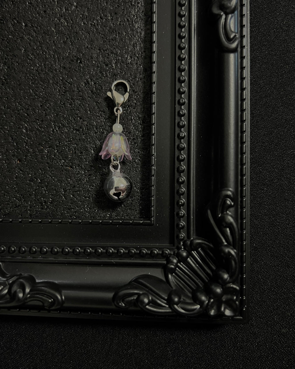 Cute Kawaii Adorable Handmade Crafted Cat and Kitty Bells for Felines to be connected to a collar. Purple and White Colour with Iridescent Flower. Coquette and Gothic Accessories for Cats 