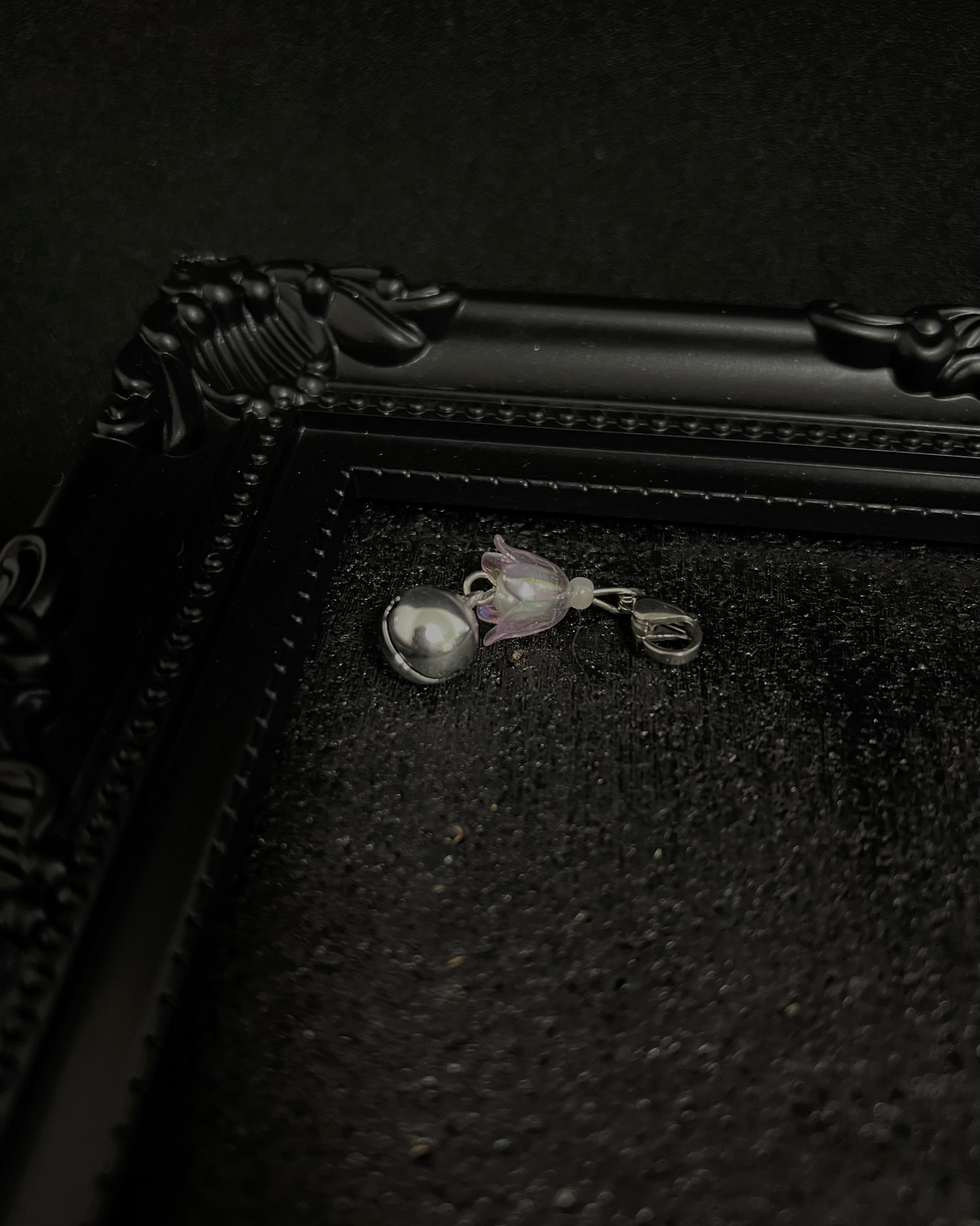 Cute Kawaii Adorable Handmade Crafted Cat and Kitty Bells for Felines to be connected to a collar. Purple and White Colour with Iridescent Flower. Coquette and Gothic Accessories for Cats 
