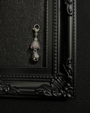 Cute Kawaii Adorable Handmade Crafted Cat and Kitty Bells for Felines to be connected to a collar. Purple and White Colour with Iridescent Flower. Coquette and Gothic Accessories for Cats 